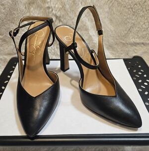 Jessica Simpson Black Pointed Toe Ankle Strap Heels - Size 6.5M